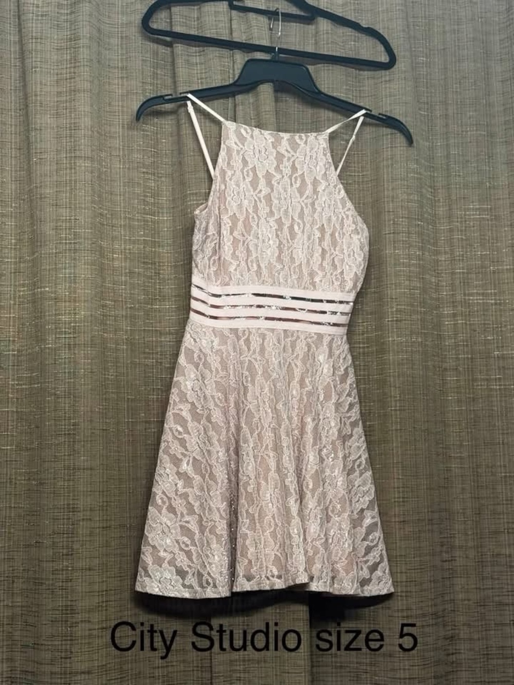 City Studio Blush Lace Halter Mini Dress
